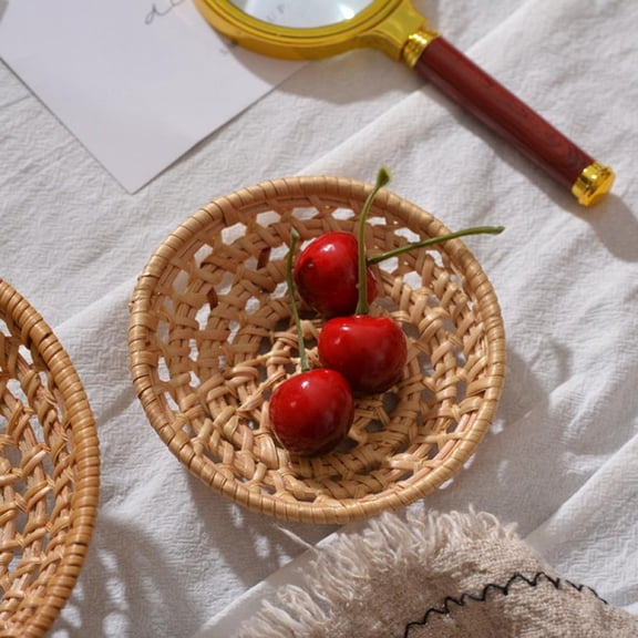 Alvage Round Rattan Woven Serving Tray Ottoman Tray for Breakfast, Drinks, Snack for Coffee Table, Home Decorative