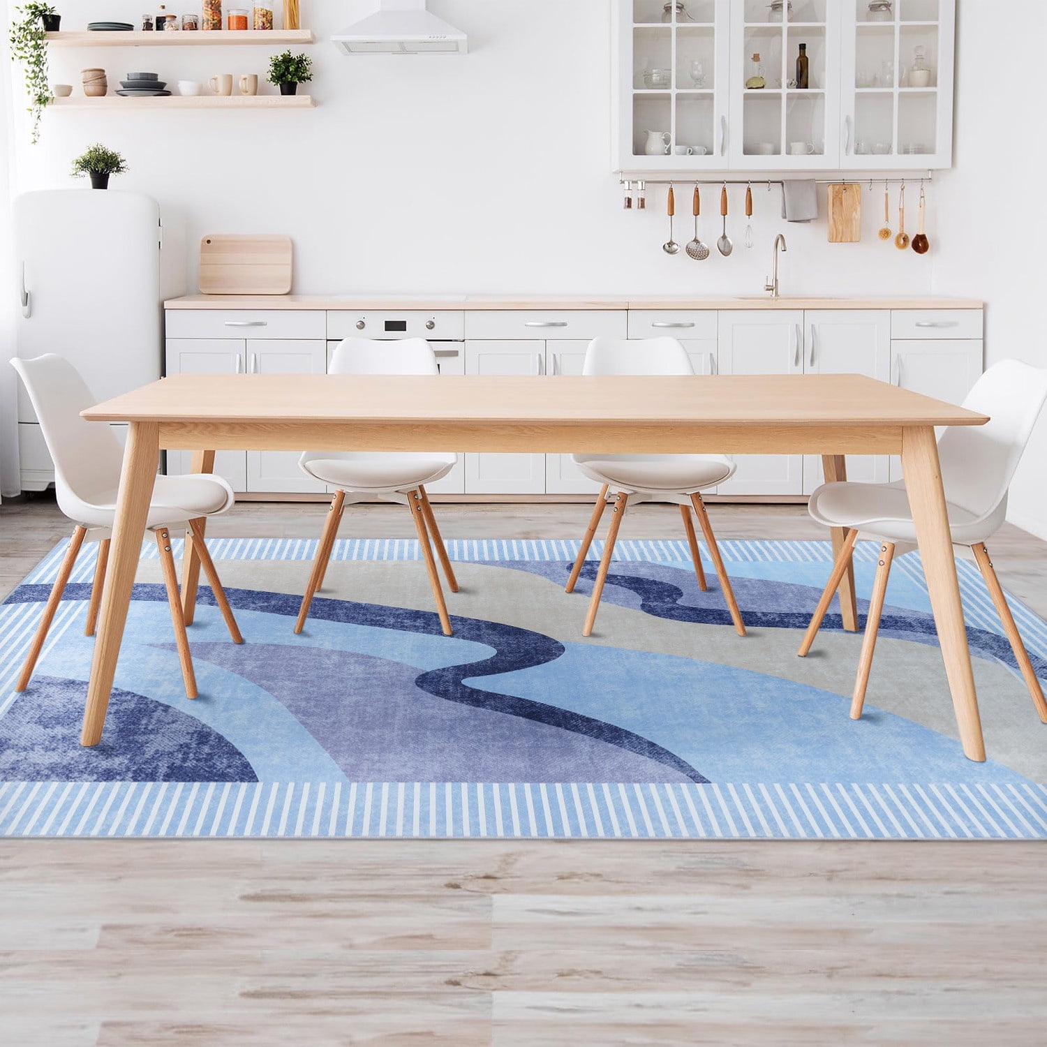 Astorug 4x6 Machine Washable Low Pile Soft Area Rug, Non-Slip Abstract Rug for Living Room, Bedroom, Blue