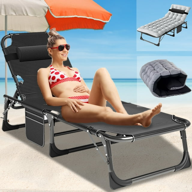 Folding Camping Cot, Adjustable 4-Position Adults Reclining Lounge Chair, Chaise Lounge Chair, for Home/Office Nap and Beach Vacation