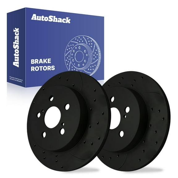 AutoShack Rear Brake Rotors for Toyota, Corolla 2009-2011, 2014-2022 Prius 2010-2022, FWD L4 1.8L 2.0L 2.4L - E-Coated Drilled & Slotted - Black Finish - NightGuard - 10.2" (259 mm), 5-Lug