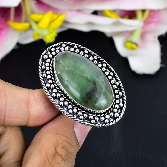 Green Fluorite Gemstone Handmade 925 Sterling Silver Ring Size 7