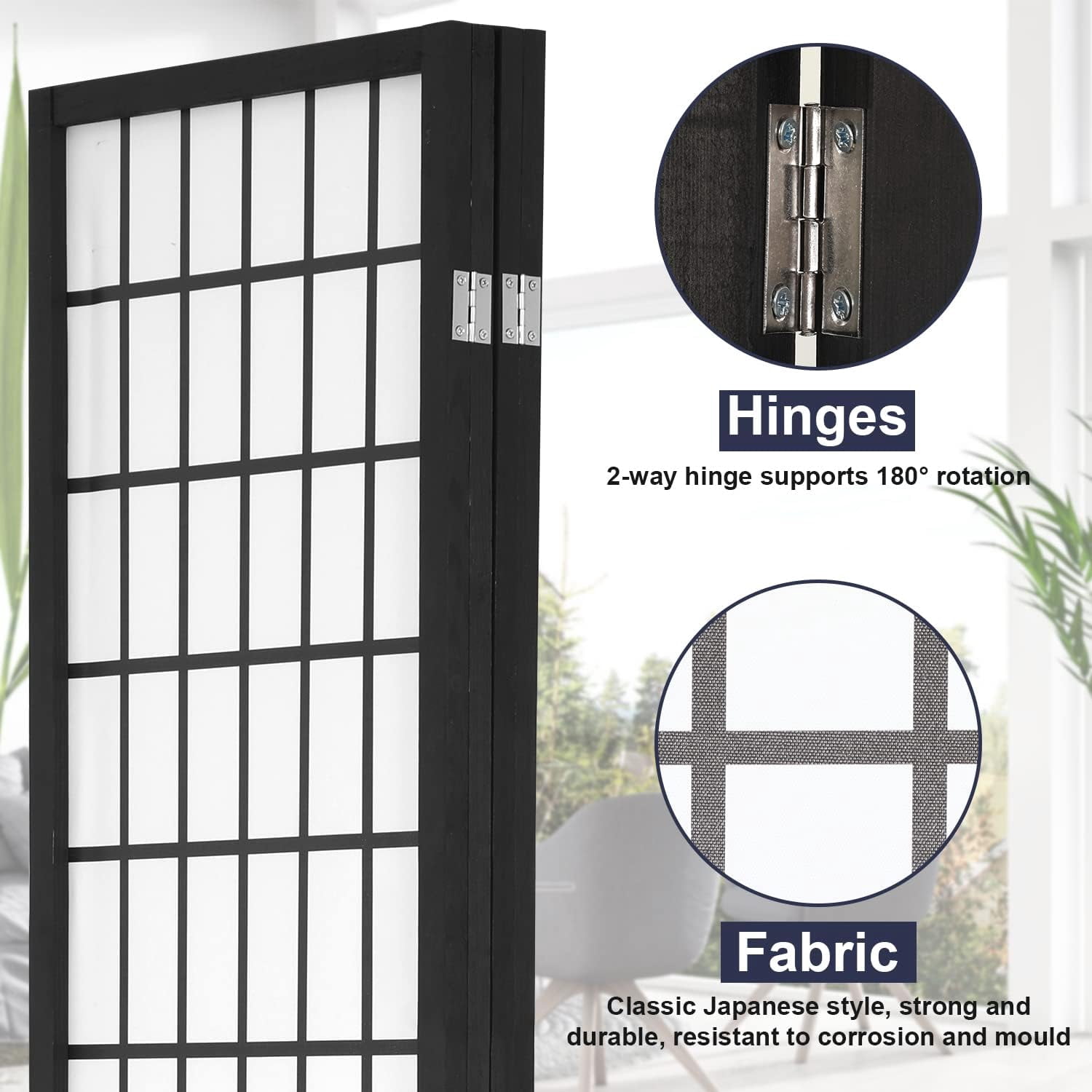 XF XINFENG 6 ft 4 Panel Room Divider, Folding Privacy Divider, Wooden Room Divider Screen, Portable Freestanding Wall Divider, Japanese-Inspired Screen for Home Office Restaurant Bedroom