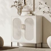 UGTOO 31" White Accent Storage Cabinet, Modern Minimalist 2-Door Sideboard Buffet Cabinet with Fluted Arched Design & Adjustable Shelf for Living Room Entryway