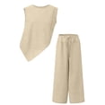 thumbnail image 2 of Cotton Linen Outfits for Women Summer Trendy Vacation Clothes 2 Piece Sleeveless Tank Top Wide Leg Pants Set (XL, Khaki), 2 of 7