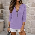 thumbnail image 6 of Oiangi Women's Half Zip Long Sleeve Shirts Crewneck Fashion Streetwear Pullover Tops for Fall Winter Purple L, 6 of 8