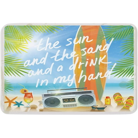 

Summer Beach Indoor Door Mat Anti-Skid Memory Foam Floor Mat Absorbent Entrance Rug Easy Clean Doormat for Entryway Patio Front Door Surfboard Palm Leaves Recorder Slippers 20x32 Inch