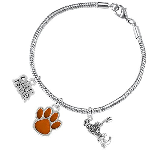 Orange Paw Cheer 3 Charm Bracelet Safe-Hypoallergenic Lead and Cadmium Free Nickel