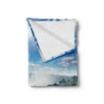thumbnail image 2 of Waterfall Soft Flannel Fleece Throw Blanket, Victoria Waterfall and Mountain Cliff Sunshine Natural Landscape Photo, Cozy Plush for Indoor and Outdoor Use, 70" x 90", Blue White Green, by Ambesonne, 2 of 5