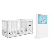 Graco Remi 4-in-1 Convertible Crib and Changer and Premium Crib & Toddler Mattress Bundle, White