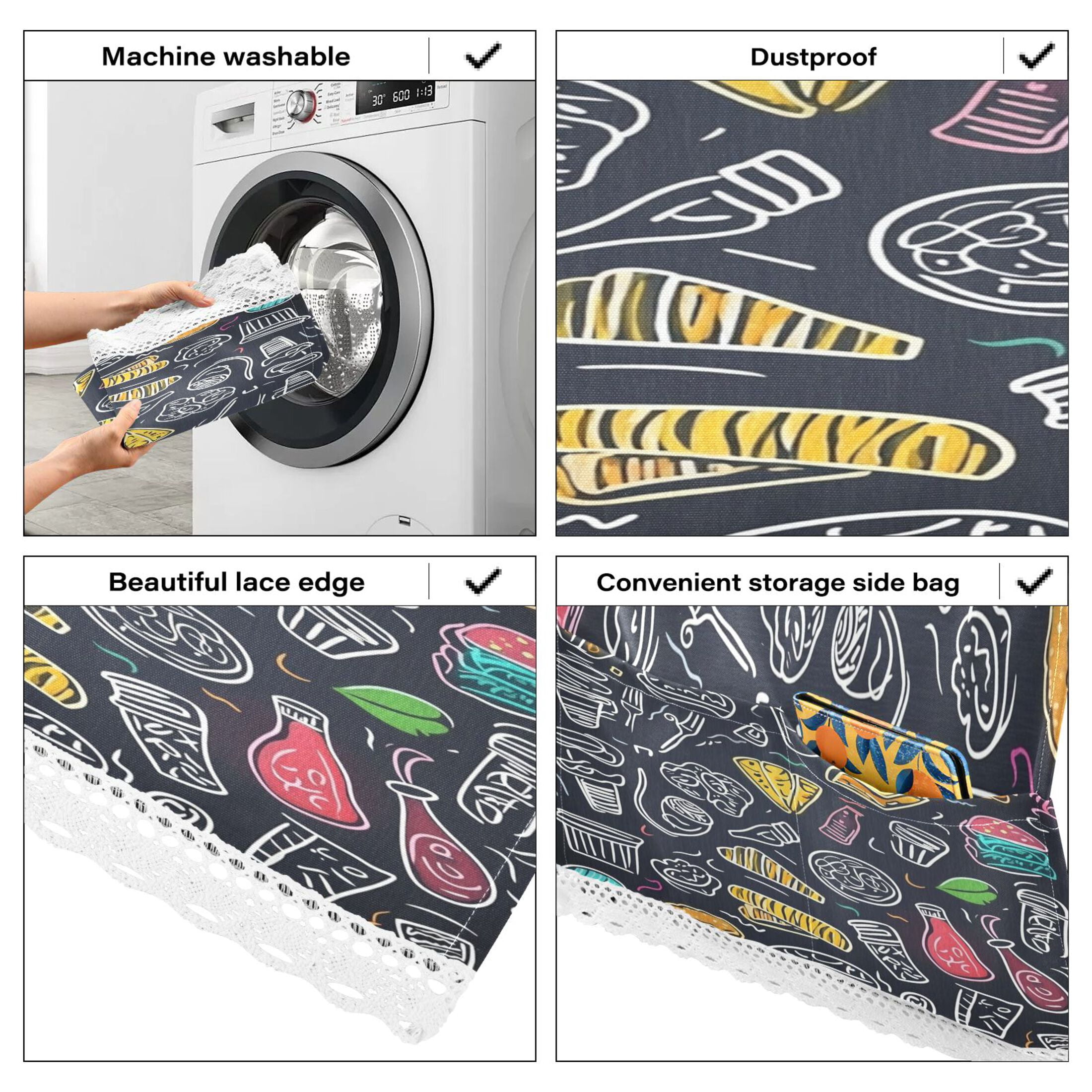The Pattern Of Coffee DessertWasher and Dryer Covers Dust-Proof and Oil Resistant Fridge Cover with 4 Storage Pockets Washing Machine Top Cover for Laundry Kitchen Home 51.2 x 22 In
