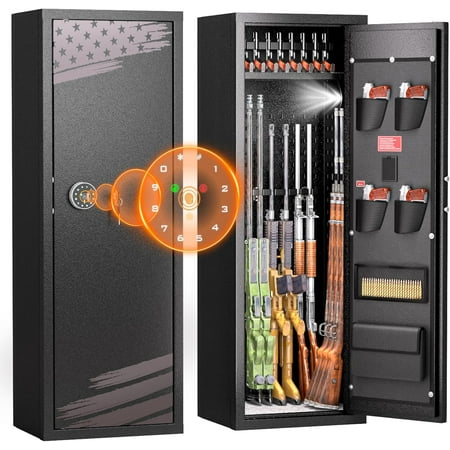 Bonusall 10-12 Rifle Safe Long Gun Cabinet for Rifle and Shotgun Quick Access Rifle Safes for Home with Digital Keypad Adjustable Shelves & Handgun Pockets