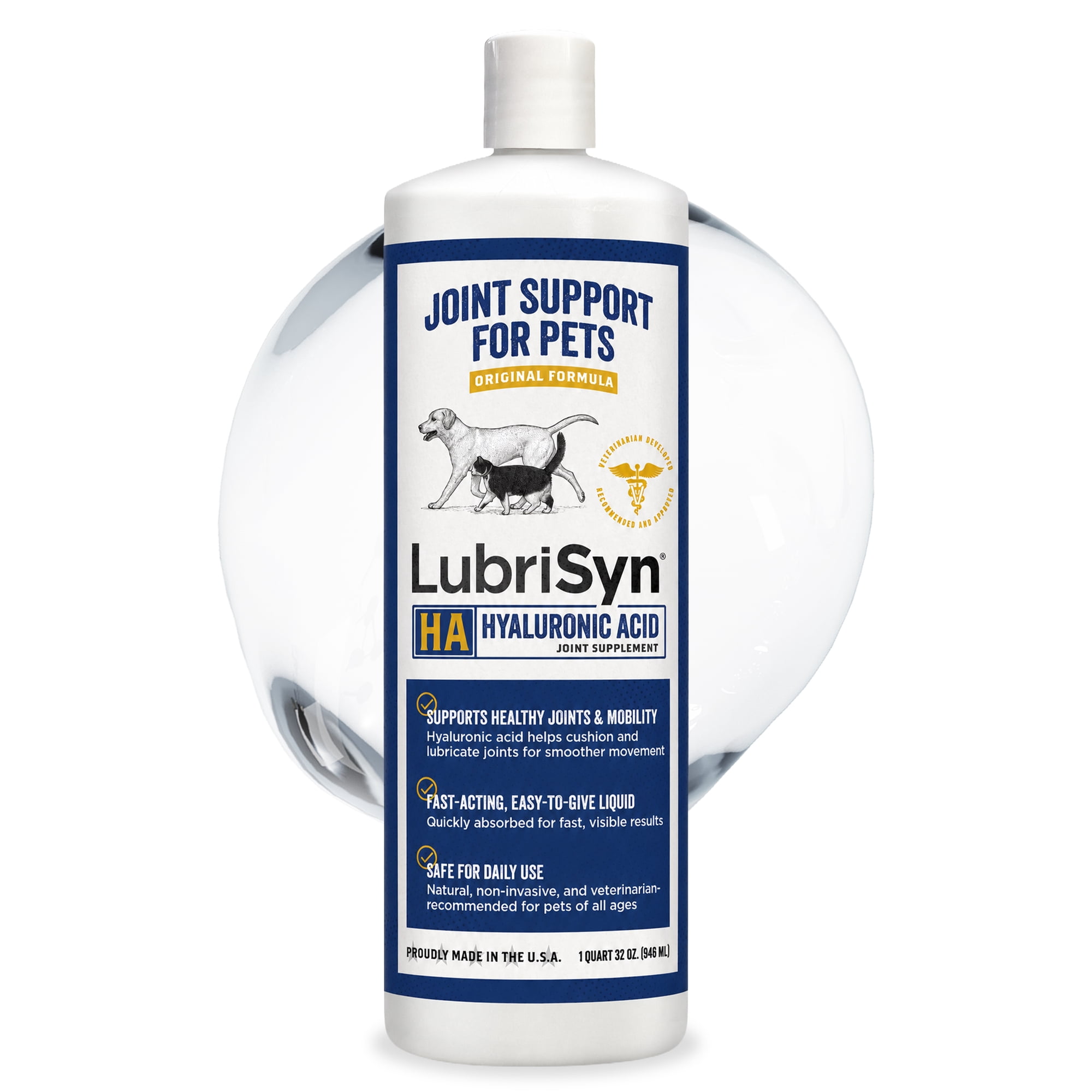 LubriSyn Equine and Pet Hyaluronic Acid Hip & Joint Supplement Horses, Dogs and Large Animals, Vet-Developed Oral Liquid, Original Formula, Quart Size, 32 oz