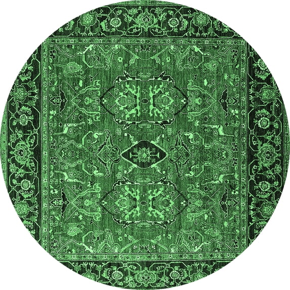 Ahgly Company Indoor Round Oriental Emerald Green Industrial Area Rugs, 5' Round