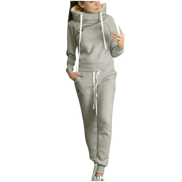 IROINNID Tracksuit For Women 2 Pieces Set Reduced Women Fashion Solid Color Casual Sweatshirt Fleece Leather Patch Sweatshirt Two-Piece Set Jogging Suit,Gray