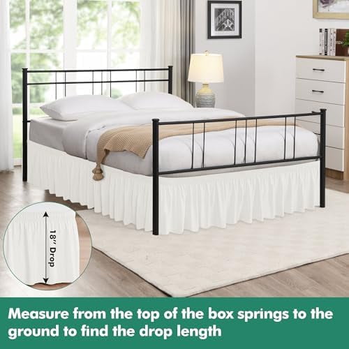 Wrap Around Bed Skirts with Split Corners for Twin/Twin XL Beds 18" Drop, Ivory Adjustable Elastic Dust Ruffles Easy Fit Wrinkle Resistant Silky Luxurious Fabric Machine Washable
