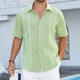 thumbnail image 3 of Men's Cuban Guayabera Shirt Short Sleeve Button Up Cotton Linen Shirt for Beach Casual Wear, 3 of 9