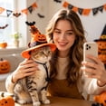 thumbnail image 5 of Halloween Pumpkin Bat Pet Witch Hat 13.5Ã11.5cm, Felt Adjustable Cat Dog Wizard Hat with Spider Web Decor, Cute Pet Accessory for Small Puppy Kitten Halloween Party, 5 of 6