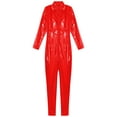 thumbnail image 3 of Yeahdor Mens Zipper Crotch Jumpsuit Long Sleeve Stretchy Catsuit Patent Leather Night Club Bodysuit Red XL, 3 of 7