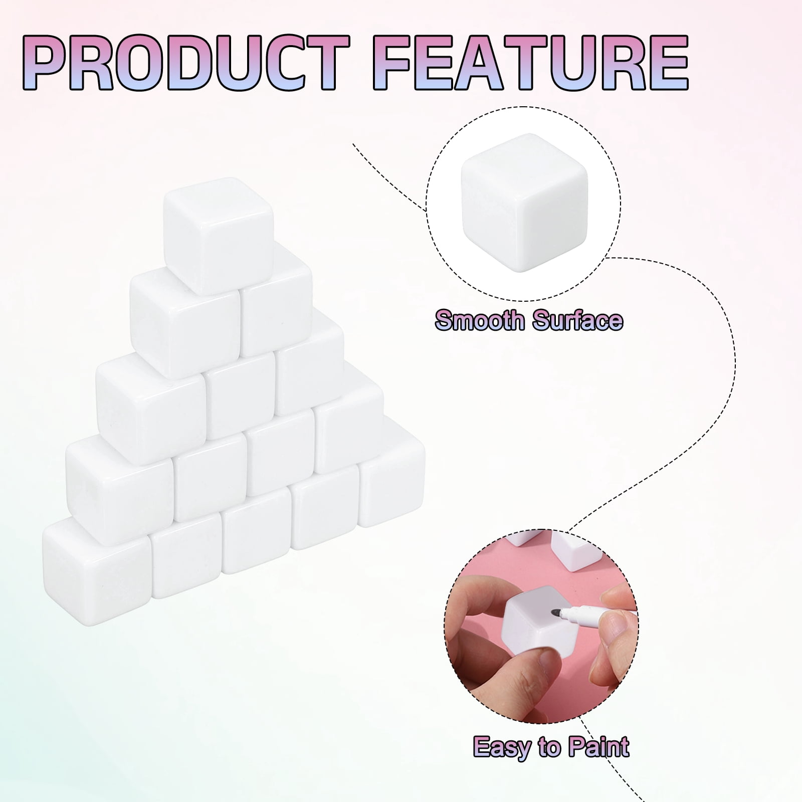 50Pack Acrylic Blank Dice, 25mm/0.98" Acrylic Six Sided Blank White Dice Blocks with Smoothed Surface for Board Games Party Fun