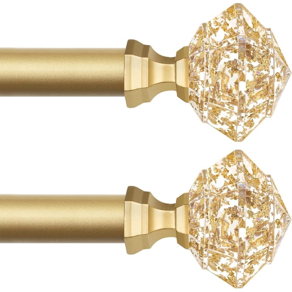 2 Pack Curtain Rods for Windows 48 to 84 Inch, Telescoping Splicing 3/4 Single 32 86 Inch Decorative Drapery Rod with Translucent Diamond Finial, Luxury Gold