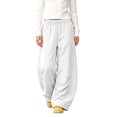 thumbnail image 3 of UACY Girls Boys Curved Wide Leg Cargo Pants Elastic High Waist Loose Fit Sweatpants Baggy Balloon Leg Trousers Fall Winter Bottoms (White, 13-14 Years), 3 of 9