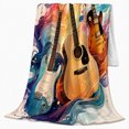 thumbnail image 2 of Vibrant Electric Acoustic Guitars Musical Swirl, Cozy Artistic Scene, Warm Flannel Blanket for Home Library and Reading Nook, Art Lovers Housewarming Gift, Artistic Home Decor, 2 of 9
