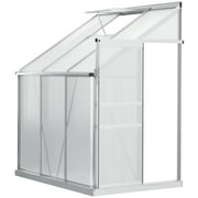 Beyamis Green House Aluminum Lean-to Walk-In Polycarbonate Greenhouse - 6 x 4, Adjustable Roof Vent, Rain Gutter, Sliding Door, Clear, Winter-Resistant Space-Saver