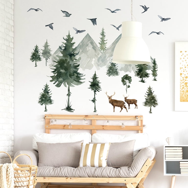 Woodland Animals Wall Stickers - Bear, Deer, Fox, Pine Tree Decals For Nursery, Kids Room, Living Room
