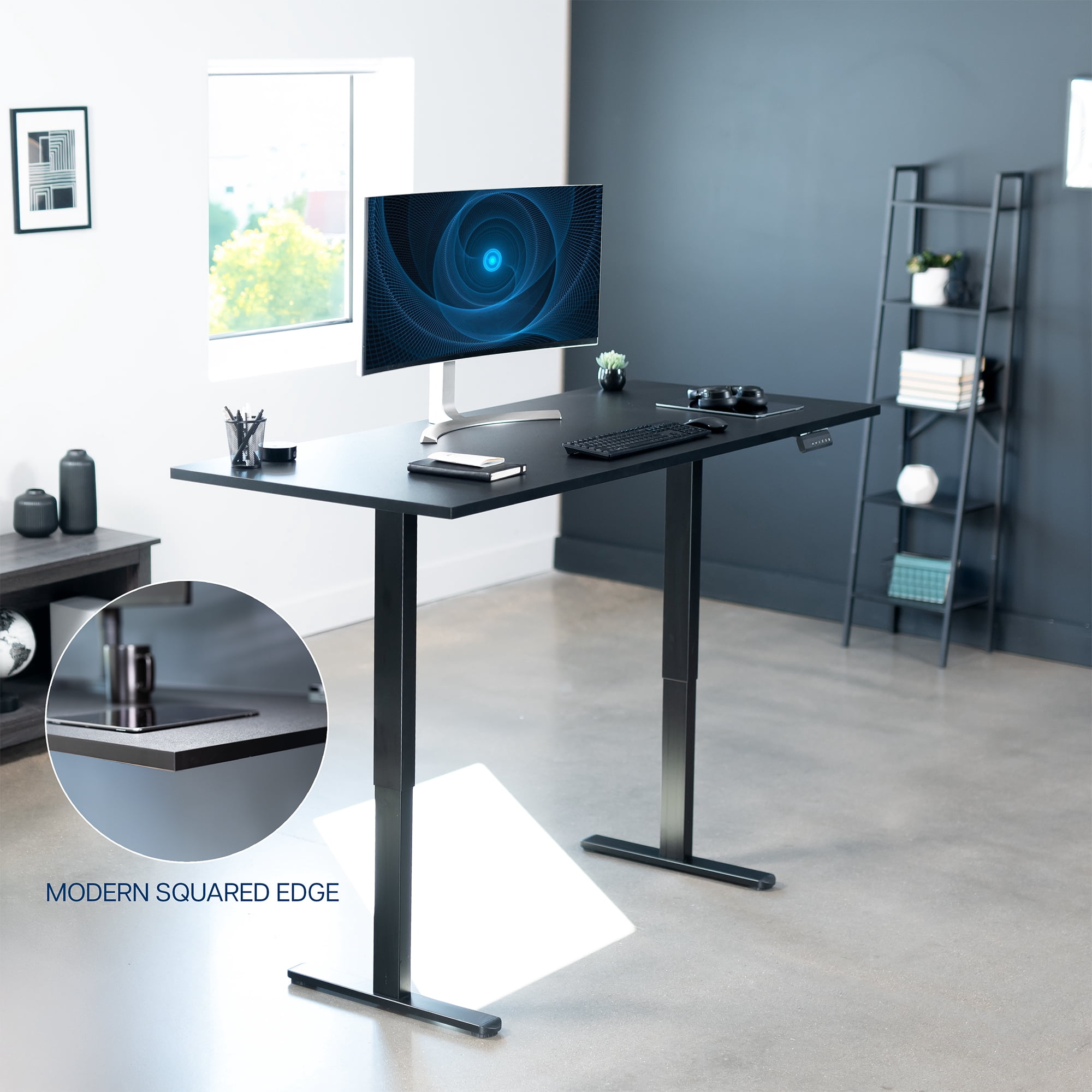VIVO Dual Motor 71” x 30” Standing Desk, 1-Piece Black Top, Black Frame