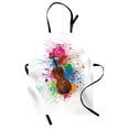 thumbnail image 1 of Music Apron, Color Splashes Violin Treble Chef Musical Notes Digital Illustration Print, Unisex Kitchen Bib with Adjustable Neck for Cooking Gardening, Adult Size, White and Multicolor, by Ambesonne, 1 of 4