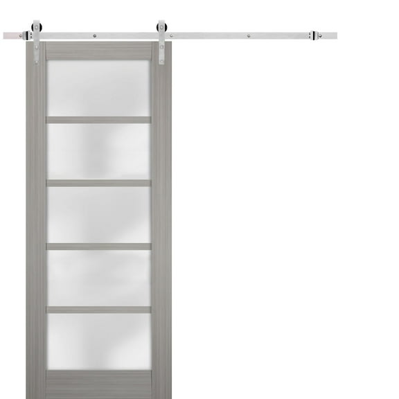 Sturdy Barn Door 30 x 80 inches Frosted Glass | Quadro 4002 Grey Ash | Top Mount Stainless Steel 6.6FT Rail Hangers Heavy Set | Solid Panel Interior Doors