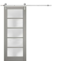 Sturdy Barn Door 18 x 96 inches Frosted Glass | Quadro 4002 Grey Ash | Top Mount Stainless Steel 6.6FT Rail Hangers Heavy Set | Solid Panel Interior Doors