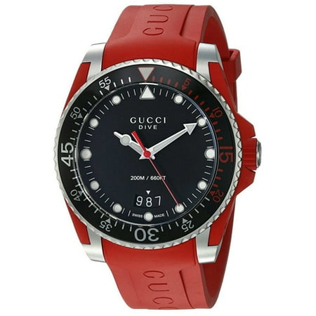 Gucci Men's Dive YA136309 Red Rubber Swiss Quartz Diving