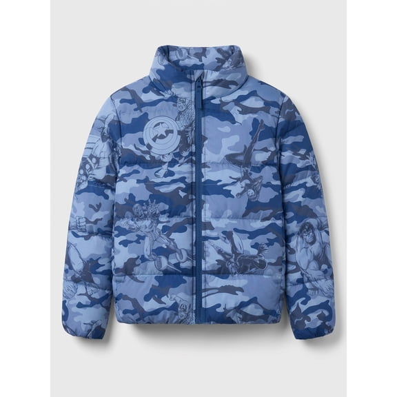 Boys’ Avengers Camo Print Puffer Jacket, Light Blue, Sizes XS–XL