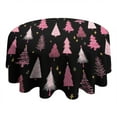 thumbnail image 4 of Black and Pink Christmas Tree Pattern Round Tablecloth 60"x60",Wrinkle Wipeable Table Cloth for Kitchen Dining Room Picnic Patio Party, 4 of 6