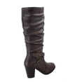 thumbnail image 2 of Safety-52 Women's Buckle Side Zipper Chunky Heel Mid Calf K Boots Shoes ( Brown, 9), 2 of 3