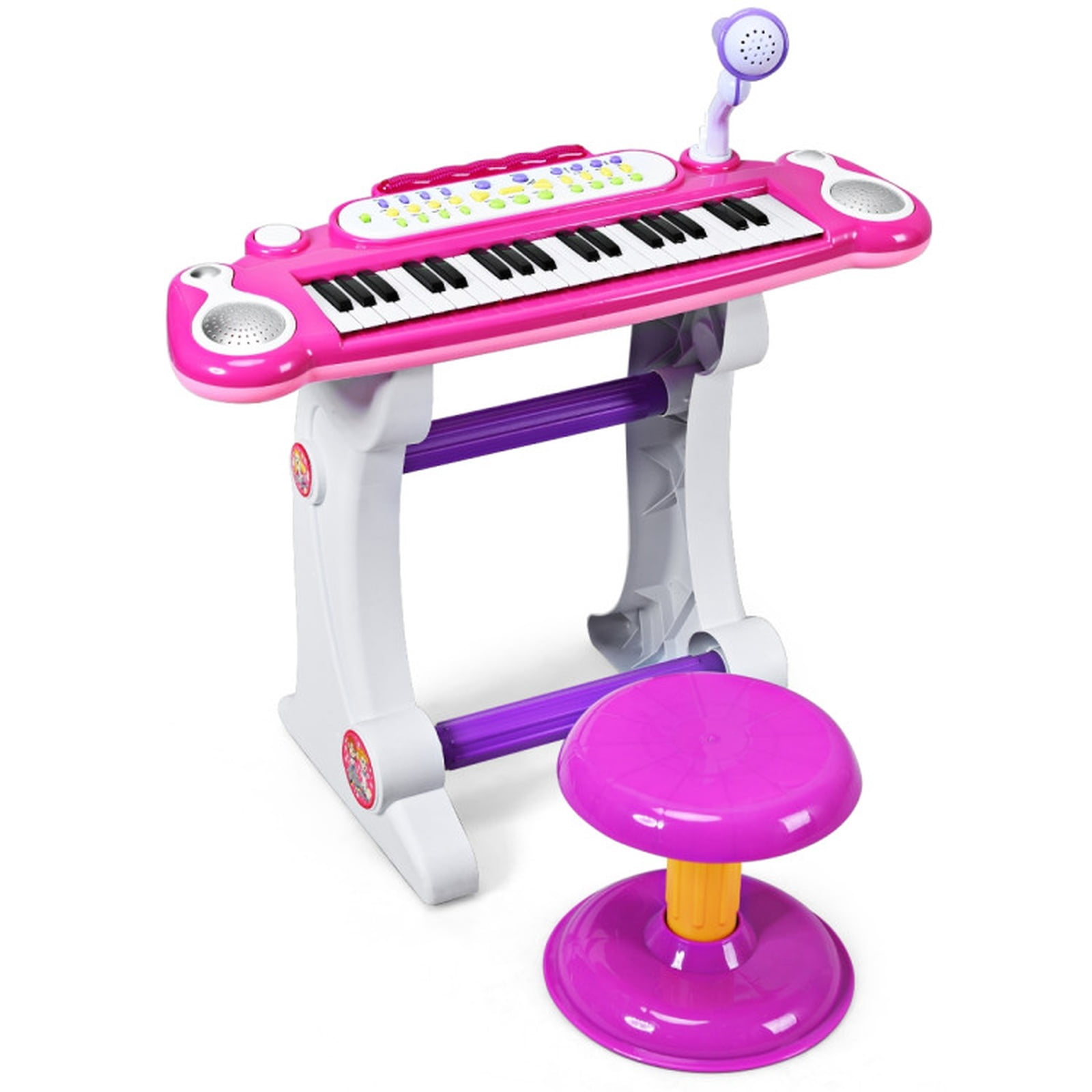 Redsmile 37-Key Kids Piano Keyboard with Microphone and Recording plus Matching Stool for Toddlers to Sing and Play at Home, Pink