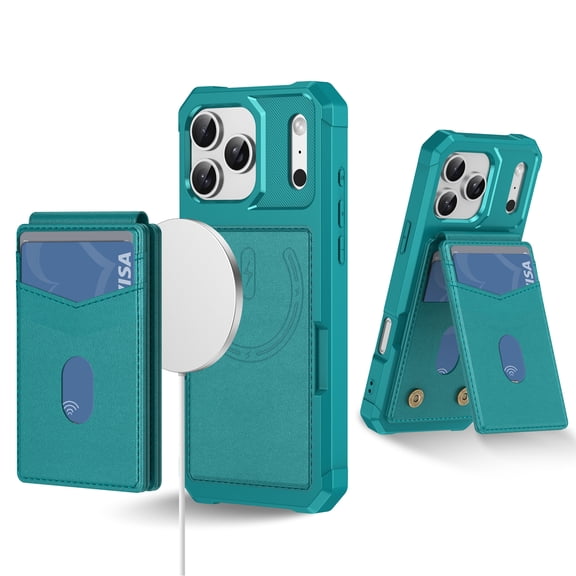 Mynvo Case for iPhone 18 Pro, [Compatible with Magsafe] RFID Blocking 2 in 1 Detachable PU Leather Magnetic Wallet Case with Credit Card Slots Kickstand Shockproof Cover, Green