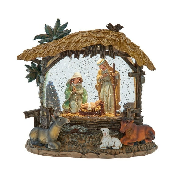 Kurt Adler 8-Inch Battery-Operated USB Lighted Nativity Scene with Spinning Glitter Water Globe