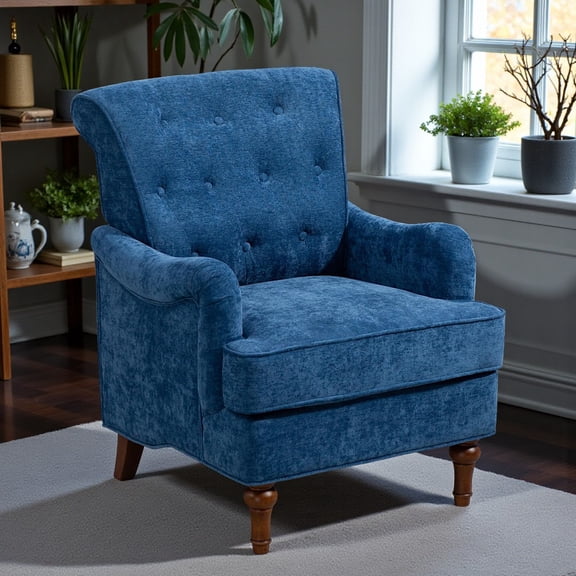 Tcbosik Upholstered Accent Armchair, Living Room Comfy Lounge Chair with Tufted Back, Padded Seat & Solid Wood Frame, 300lbs Weight Capacity, Blue