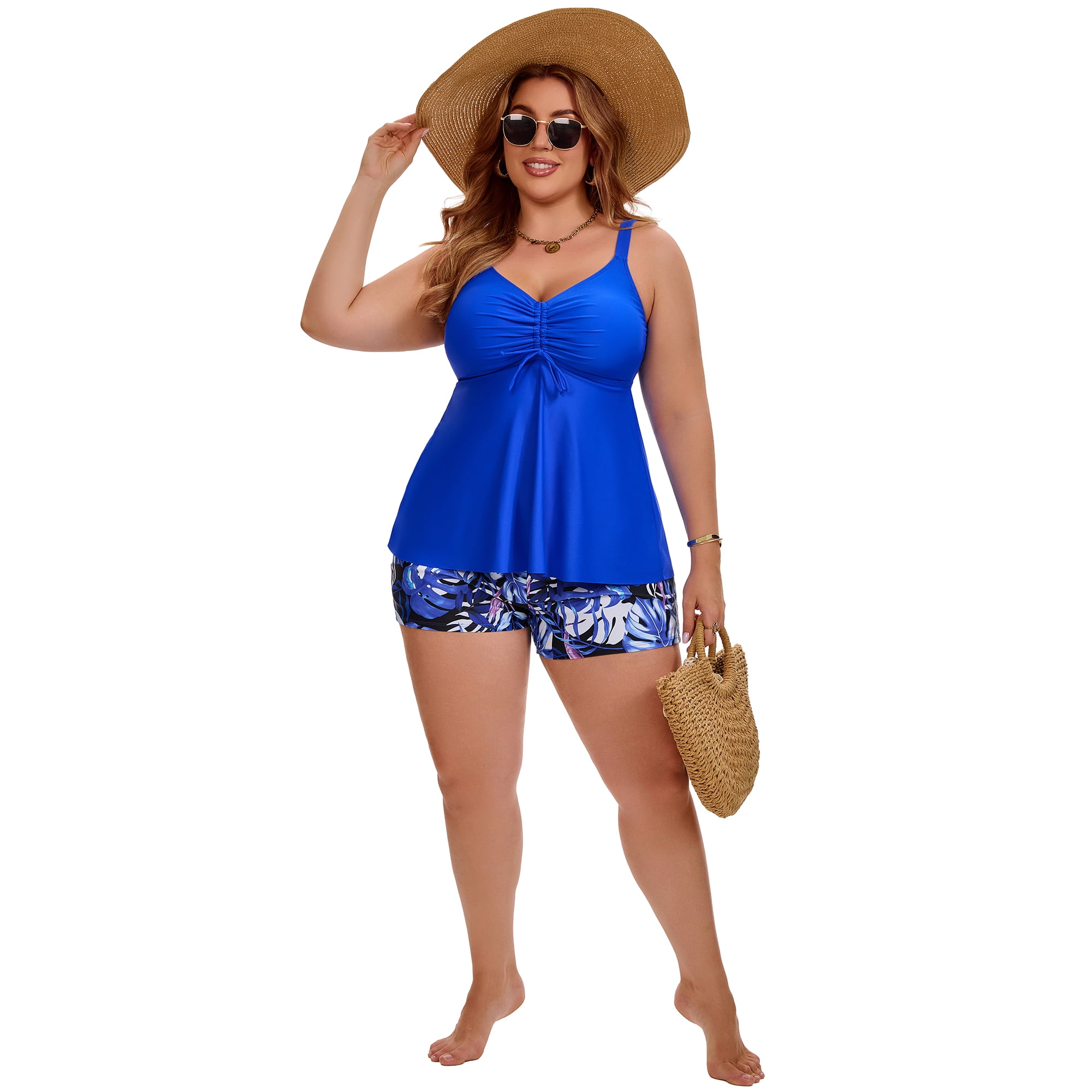 DARING DIVA Women's Plus Two Piece Tankini with Tummy Swimsuit L Blue