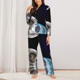 thumbnail image 2 of Pajama Sets for Women 2 Pcs, Cat Astronaut Button Down Long Sleeve Sleepwear Lounge PJ Sets, 2 of 6