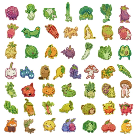 50Pcs Fruit Vegetable Sticker Water Resistant Aesthetic Sticker for Scrapbook Notebook Water Bottle Skateboard