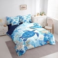 thumbnail image 2 of jejeloiu Watercolor Sea Turtle 7 Pieces Full Size Bedding Sets,Ocean Coral Fish Pattern Full Size Bed in a Bag For Boys,Blue White,Navy Blue Reversible, 2 of 7