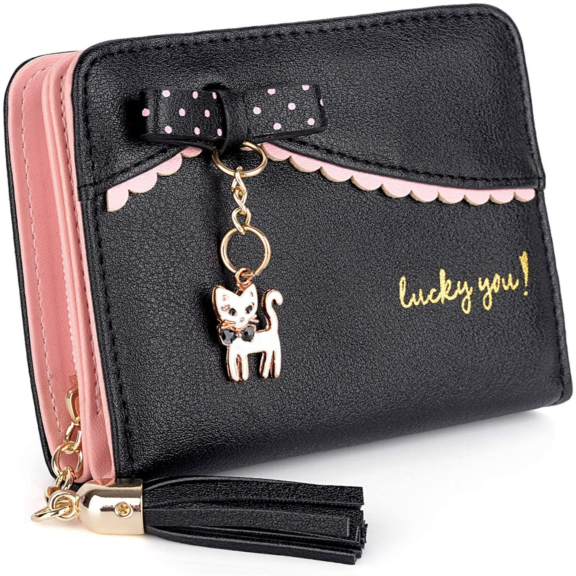 Ladies Purse THREE Compartments PU Leather Card Holder Organizer Small Coin Purse Black