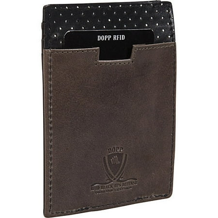 Alpha RFID Blocking Leather and Polyester Front Pocket Money Clip Wallet with Credit Card Slots and Center Utility Pockets