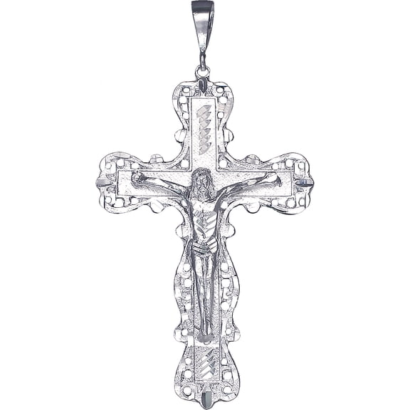 Huge Heavy Sterling Silver Cross with Jesus Pendant Necklace 4.6 Inches 30 Grams