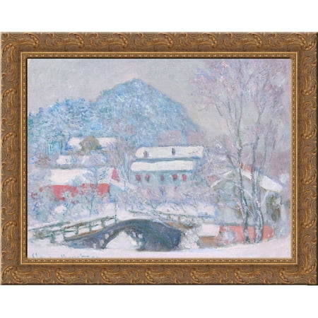 Norway, Sandviken Village in the Snow 24x20 Gold Ornate Wood Framed Canvas Art by Monet, Claude