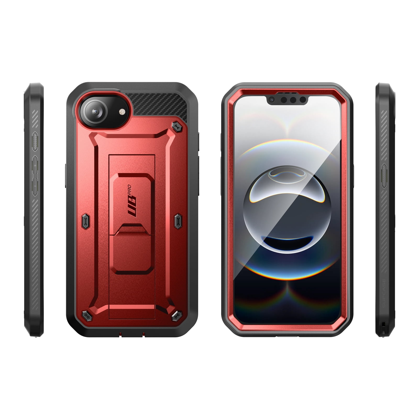 SUPCASE for iPhone 16e Case with Screen Protector (Unicorn Beetle Pro), [Built-in Stand & Belt-Clip] [Military-Grade Protection] Full Body Phone Case for iPhone 16e 6.1'' 2025, Ruddy