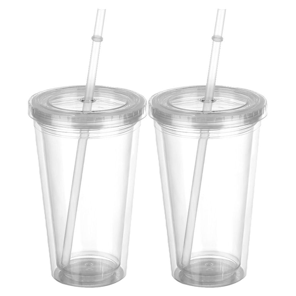 2Pcs Fashion Reusable Portable Outdoor Drinking Cup Straw Cup Water Bottle With Lid Drink Tea